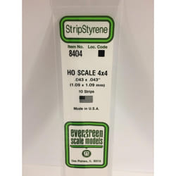 Evergreen 8404 - 0.043" x 0.043" Polystyrene HO-Scale Strips 14"/35cm 10pcs