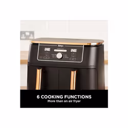 Ninja Foodi Dual Zone Air Fryer MAX + Tongs, 9.5 L, 2470 W, Roast, Bake, Nonstick, Dishwasher Safe Baskets, Amazon Exclusive, Copper/Black AF400UKCP