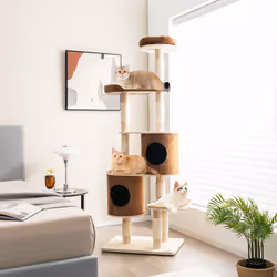 6-Tier Cat Tree Tower w/Condo & Sisal Scratching Posts - 190cm, Wooden