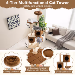 6-Tier Cat Tree Tower w/Condo & Sisal Scratching Posts - 190cm, Wooden