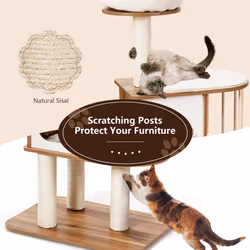 Wooden 4-Tier Cat Tree Cat Tower w/Scratching Sisal Posts & Cushions