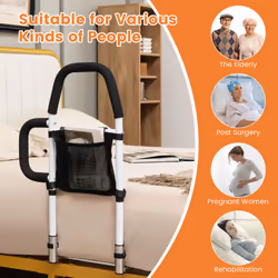 Safety Bed Rail for Elderly Adults with Dual Handrails Pocket & Straps