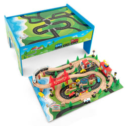 Kids Wooden Train Track Railway Play Set w/ 2 in 1 Tabletop Activity Table