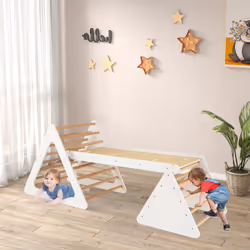 3 in 1 Toddler Climbing Toy Set Wooden Climber Bridge Kids Activity Center