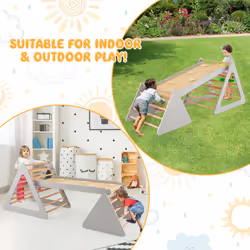 3 in 1 Toddler Climbing Toy Set Wooden Climber Bridge Kids Activity Center