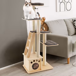 Wooden Cat Tower Modern Cat Tree Multi-level Cat Play Condo Scratching Posts