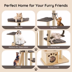 Wooden Cat Tower Modern Cat Tree Multi-level Cat Play Condo Scratching Posts