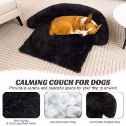 Plush Calming Dog Couch Bed Dog Sofa Bed Anti-Slip Bottom With Washable Cover