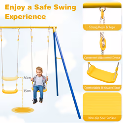 Metal Swing Set A-Frame Swing 2 Swing Seats & 2 Glider Seats (3-12yrs)