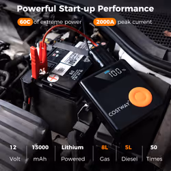 Car Battery 2000A 12V Portable Jump Starter w/ Air Compressor & Digital Tire Inflator
