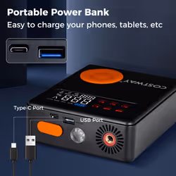 Car Battery 2000A 12V Portable Jump Starter w/ Air Compressor & Digital Tire Inflator
