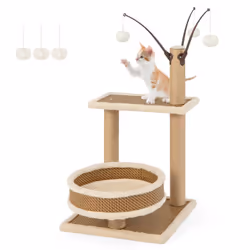 Modern Cat Tower Cat Indoor Climbing Activity Tower w/ Rattan Mat