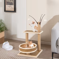Modern Cat Tower Cat Indoor Climbing Activity Tower w/ Rattan Mat