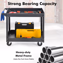 2-Tier Utility Cart Double-Layer  Cart w/ Handle Heavy-Duty Metal