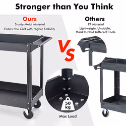 2-Tier Utility Cart Double-Layer  Cart w/ Handle Heavy-Duty Metal
