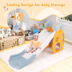 Indoor Foldable Kids Slide w/Pineapple-Theme Climber Ball & Hoop