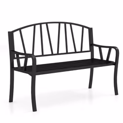 129cm Metal Garden Bench Slatted Loveseat For 2-3 Person With Armrest