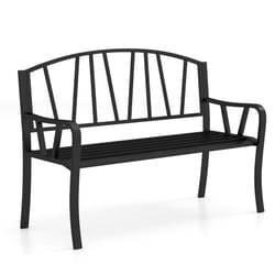 129cm Metal Garden Bench Slatted Loveseat For 2-3 Person With Armrest