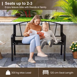129cm Metal Garden Bench Slatted Loveseat For 2-3 Person With Armrest