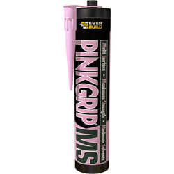 Everbuild Pinkgrip MS  Hybrid Polymer Grab Adhesive  Interior And Exterior Use  Fast Curing Waterproof  UV Resistant  Pink  290ml