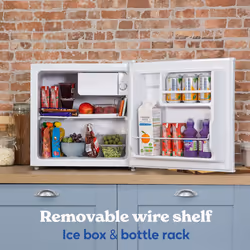 Russell Hobbs Table Top Larder Mini Fridge 43 Litre Capacity, Reversible Door & Adjustable Feet, Small Fridge, Manual Temperature Contro