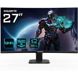 Gigabyte GS27QC 27" QHD Curved Gaming Monitor - 2560 x 1440, 165Hz, 1ms, 250 cd/mÂ², FreeSync Premium, HDR Ready, HDMI 2.0, Displayport 1.4