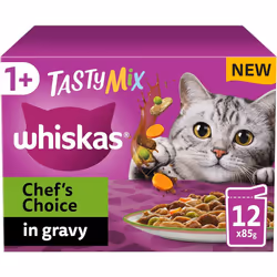 Whiskas Tasty Mix 1+ Chef`s Choice in Gravy 48x85g Pouches, Adult Cat Food, Pack of 4 (12x85g)