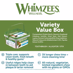WHIMZEES By Wellness Variety Box Dental, Mixed Shapes, Size S, 56 Pieces, Natural Grain Free Dog Chews Dental Sticks for Small Breeds, No Added Sugar