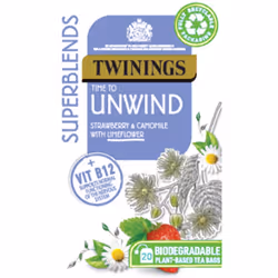 Twinings Superblends Unwind Tea - Strawberry Herbal Tea Infusion with Camomile, Lemon Balm, Limeflower & Vitamin B12, 80 Biod ...
