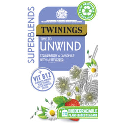 Twinings Superblends Unwind Tea - Strawberry Herbal Tea Infusion with Camomile, Lemon Balm, Limeflower & Vitamin B12, 80 Biodegradable Tea Bags