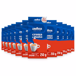 Crema e Gusto Classico Ground Coffee, Dark Roast, 250g Each, 12-Pack - Ideal for Moka and Filter