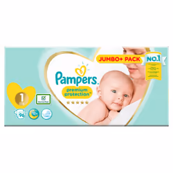 Pampers Premium Protection Size 1, Nappy x96, Monthly Saving, 2kg-5kg, Boy/Girl, Tape diaper, 2 kg, 5 kg, Multicolour, Velcro