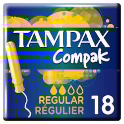 Tampax Compak Regular Women's Tampons with Applicator & Leak Protection, 18 Pack