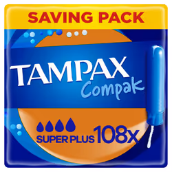 Compak Tampons, Super Plus with Applicator, 108 Tampons (18 x 6 Packs), Leak Protection and Discretion, Super Absorbent