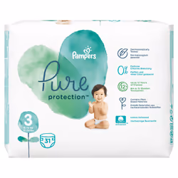 Pampers Pure Protection 81685104, Boy/Girl, Tape diaper, 6 kg, 10 kg, Multicolour, Cotton