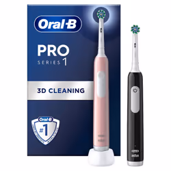 Oral-B Pro 1 Duo Pack, Adult, Rotating-oscillating toothbrush, Daily care, Sensitive, Whitening, Black, Pink, 4 x 30 sec, Ger ...