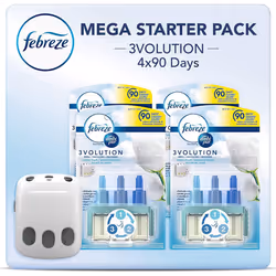Febreze Ambi Pur 3Volution Air Freshener Plug-In Diffuser Refill Starter Kit, Odour Eliminator, Cotton Fresh, 80 ml, (20 x 4)