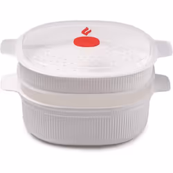 - Microwave Steamer with 2 Baskets - 4 LT - Meat, Fish and Vegetable Steamer, 26.5 x 22 x 13.5 cm - Microwave steamer for vegetables, White and red -
