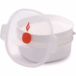 - Microwave Steamer with 2 Baskets - 4 LT - Meat, Fish and Vegetable Steamer, 26.5 x 22 x 13.5 cm - Microwave steamer for vegetables, White and red - - Additional view 4