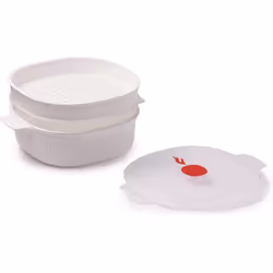 - Microwave Steamer with 2 Baskets - 4 LT - Meat, Fish and Vegetable Steamer, 26.5 x 22 x 13.5 cm - Microwave steamer for vegetables, White and red - - Additional view 5