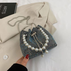 Pearl Handbag, Women&apos;s Fashionable Bright Diamond Shoulder Bag, Net Red, Foreign Style Chain, Cross Body Bucket Bag - multicolor, one size