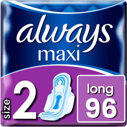 Always Maxi Long (Size 2) Sanitary Towels With Wings 96 Pads Anti-leakage Barriers, Protection & Comfort