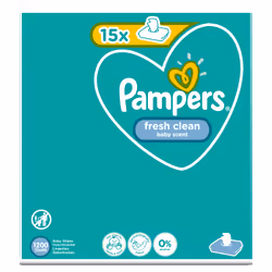 Pampers Fresh Clean Baby Wipes 15 Packs = 1200 Wipes