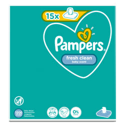 Pampers Fresh Clean Baby Wipes 15 Packs = 1200 Wipes