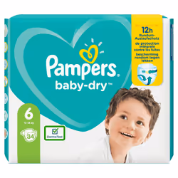 Pampers Baby-Dry Size 6, 34 Nappies, Up To 12h Protection, 13-18kg, Boy/Girl, Tape diaper, 13 kg, 18 kg, White, Velcro