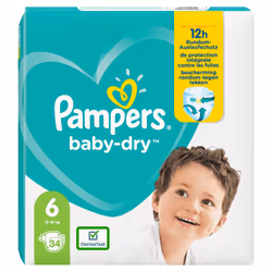 Pampers Baby-Dry Size 6, 34 Nappies, Up To 12h Protection, 13-18kg