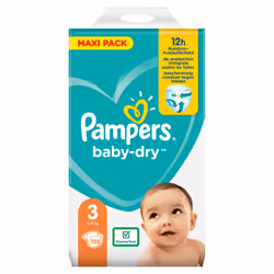 Pampers Baby-Dry Size 3, 128Nappies, Up To 12h Protection, 6-10kg, Boy/Girl, Tape diaper, 6 kg, 10 kg, White, Velcro