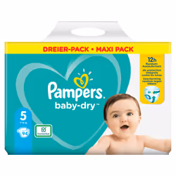 Pampers Baby-Dry Size 5, 94 Nappies, Up To 12h Protection, 11-16kg, Boy/Girl, Tape diaper, 11 kg, 16 kg, White, Velcro