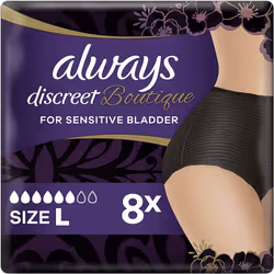 Always Discreet Boutique Underwear Incontinence Pants Plus Large Black X 8, For Sensitive Bladder, Locks Away Odours, Wetnes ...