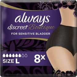 Always Discreet Boutique Underwear Incontinence Pants Plus Large Black X 8,Â For Sensitive Bladder, Locks Away Odours, Wetness And Prevent Leaks